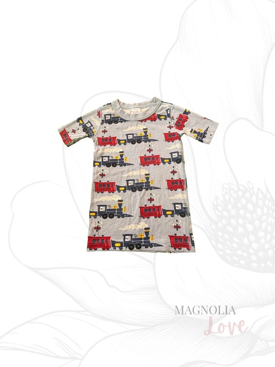 Hanna Andersson Other - 🚂 Hanna Andersson Light Blue Pajama Top Shirt Train Print EUC 120 cm US 6-7